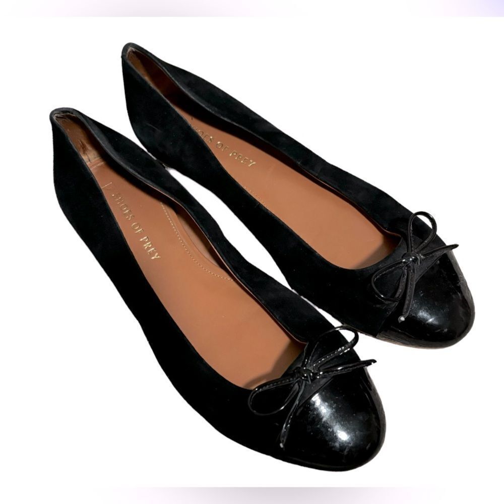 Shoes of Prey Black Suede Leather Bow Ballet Flat- Size 8.5 W